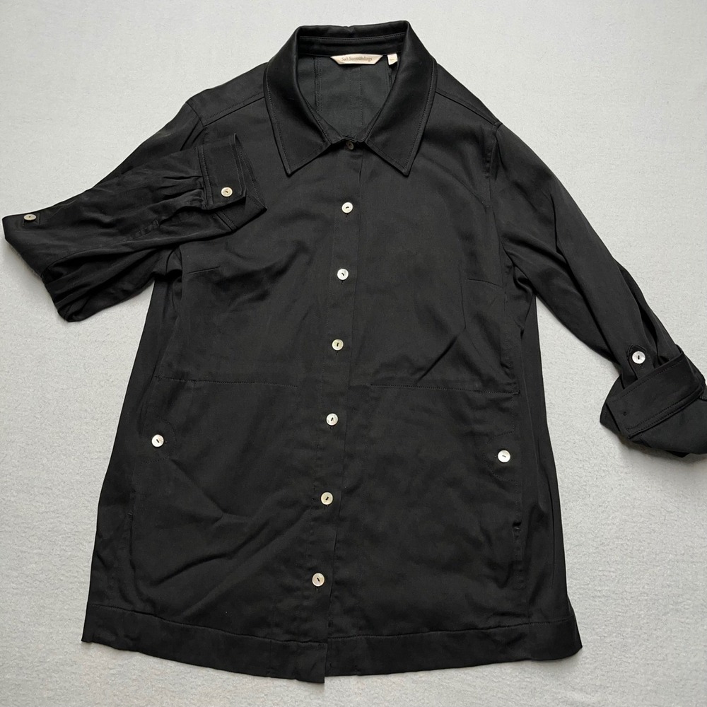 Soft Surroundings Black Button Front Utility Shirt Jacket Tencel Cotton Medium